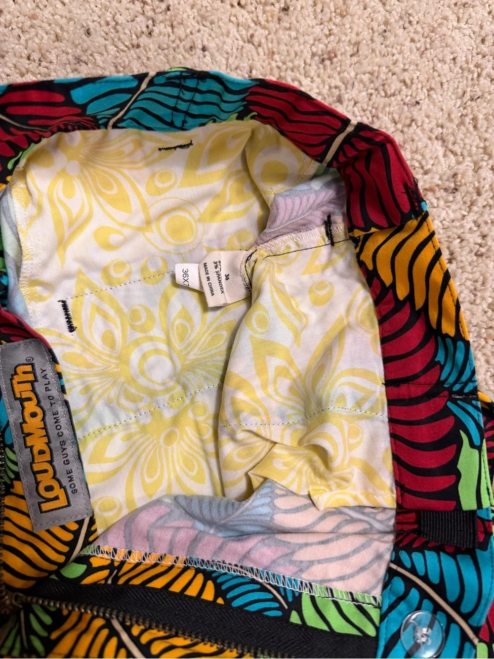 Loudmouth Tropical Leaf Shorts-36 waist Red, Blue, Yellow, Green